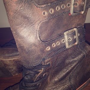 All Saints Leather Distresses Brown Combat Boot